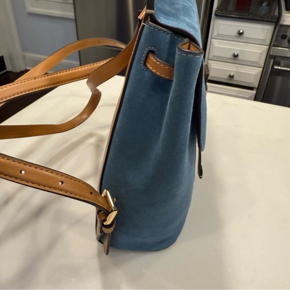 Michael Kors Women’s “Romy” Denim Blue Suede & Tan Leather Backpack NWT - Picture 6 of 16